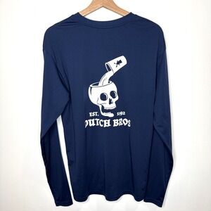 Dutch Bros Coffee Skull Shirt Men's S Blue Long Sleeve Performance Swim Stretch‎